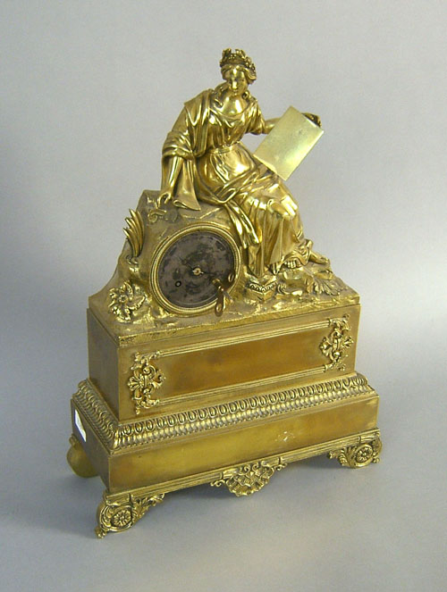 Appraisal: Figural brass mantle clock th c ' h