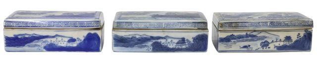 Appraisal: lot of Chinese blue and white porcelain rectangular brush boxes