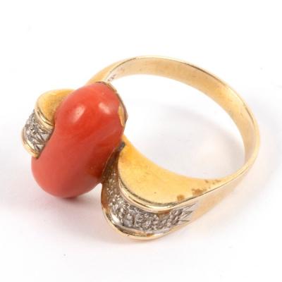 Appraisal: A coral and diamond dress ring of modern design set