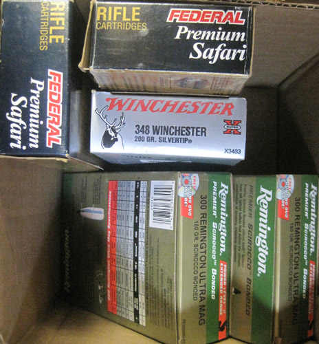 Appraisal: FIVE BOXES OF BIG GAME AMMUNITION Federal Premium safari Winchester