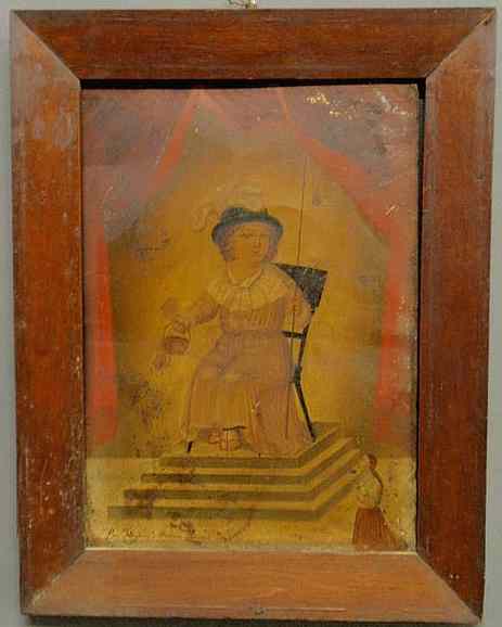 Appraisal: Continental painting on tin of a child holding a basket