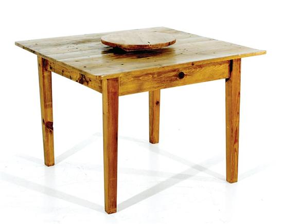 Appraisal: Heart pine table and four Irish pub chairs plank top