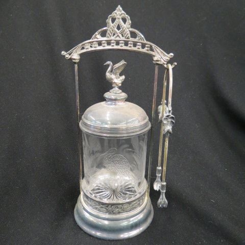 Appraisal: Victorian Silverplate Pickle Castor glass insert with crane or egret