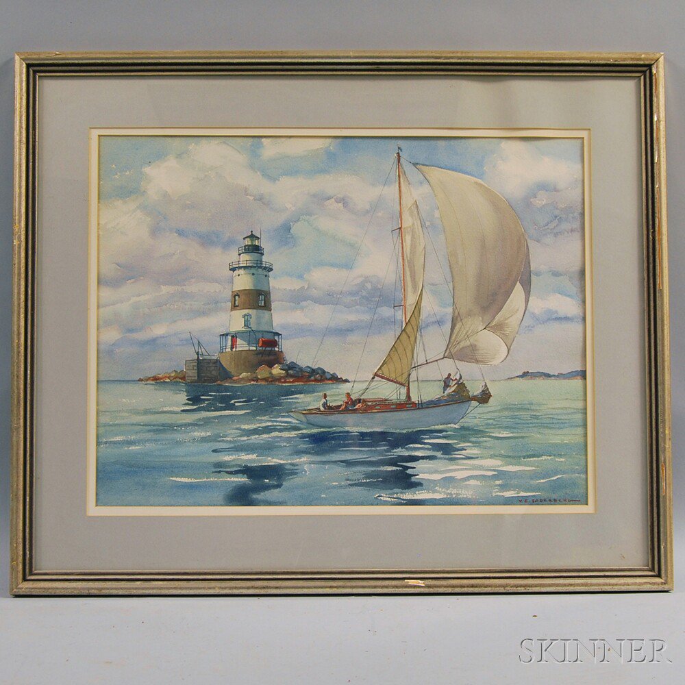 Appraisal: Yngve Edward Soderberg American - East Coast Lighthouse Signed Y