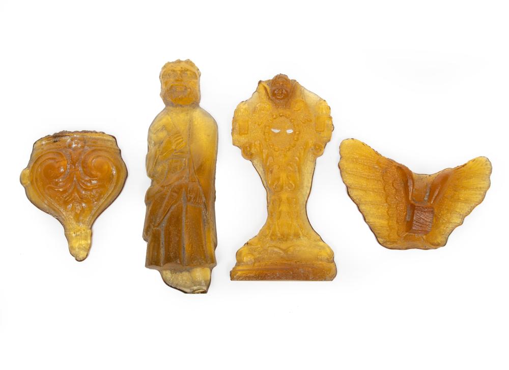 Appraisal: Four Mario Villa Nicaraguan New Orleans - Amber Glass Sculptures