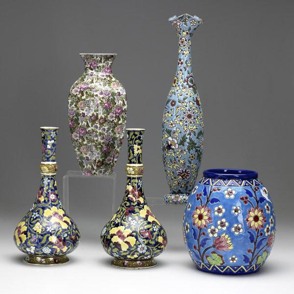 Appraisal: Five Dutch vases all th C Pair of matching Gouda