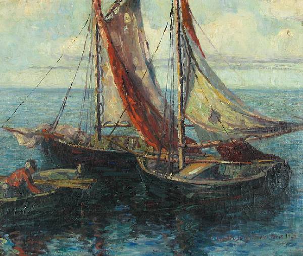 Appraisal: Gertrude Unthank th century Fishing dinghies in Honfleur signed inscribed