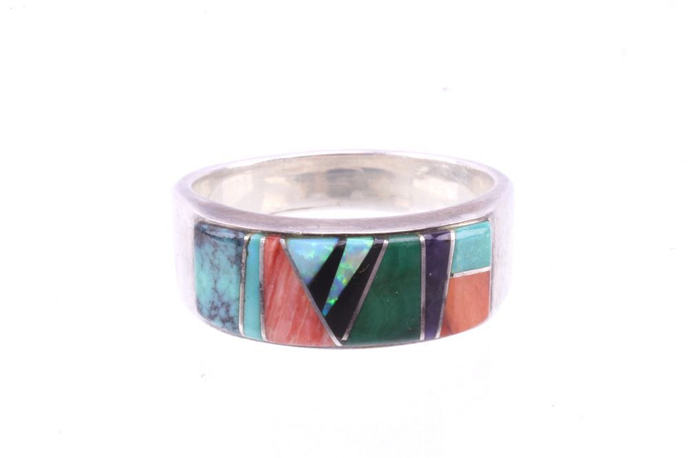 Appraisal: Navajo JD Calvin Micro Inlaid Men's Ring Featured in this