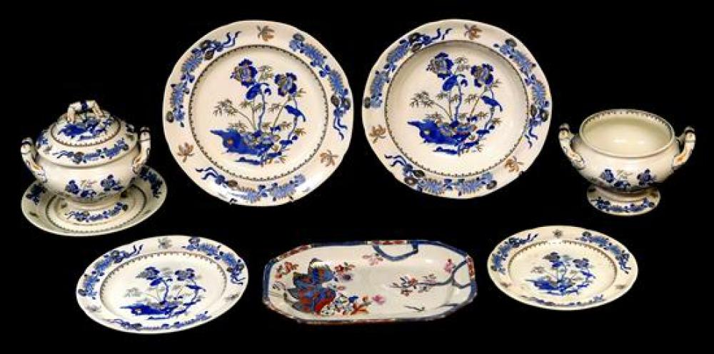 Appraisal: Spode transferware blue with orange accent in unusual chinoiserie pattern