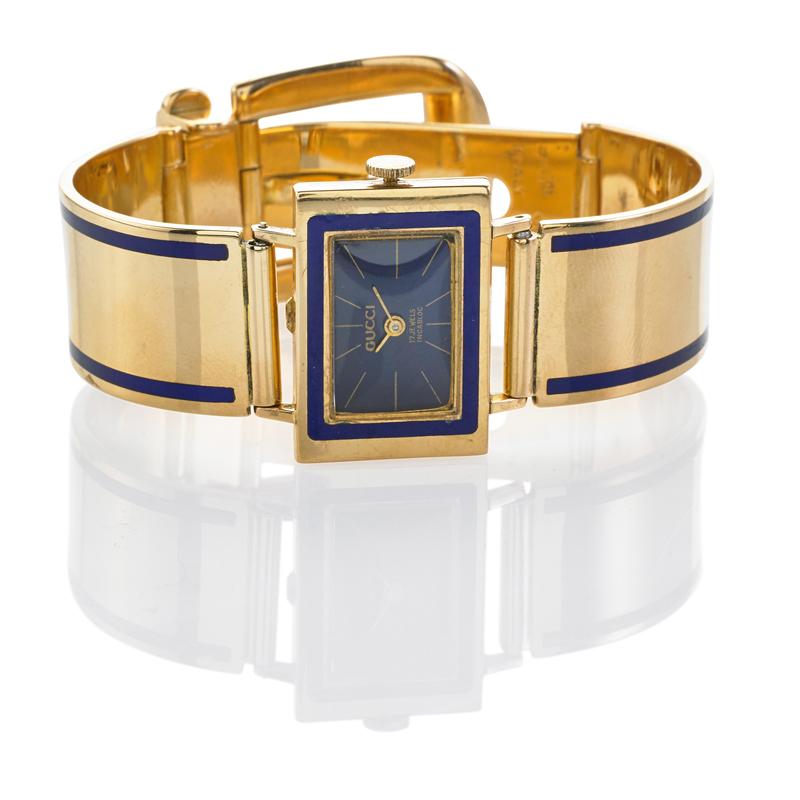 Appraisal: GUCCI ENAMELED K GOLD BUCKLE BRACELET WATCH Rectangular watch x