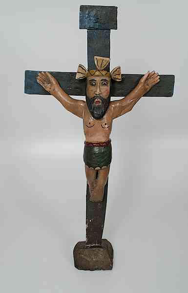 Appraisal: Mexican Paper Mache Crucifix Mexico A painted paper m ch