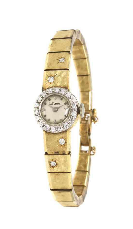 Appraisal: A Karat Yellow Gold and Diamond Wristwatch LaFemme mm case