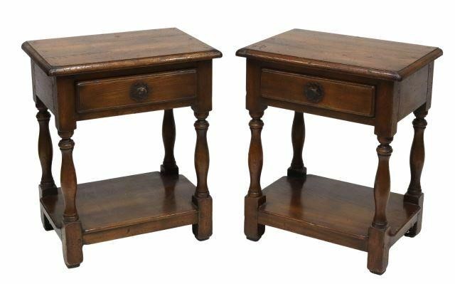 Appraisal: pair French Provincial oak nightstands early th c molded rectangular