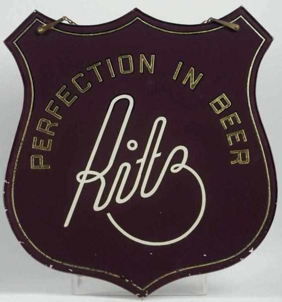 Appraisal: Ritz Beer Reverse Glass Shield Hanging Sign Nice color throughout