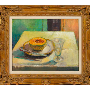 Appraisal: R Sharp American th Century Still-Life of a Cantaloupe oil