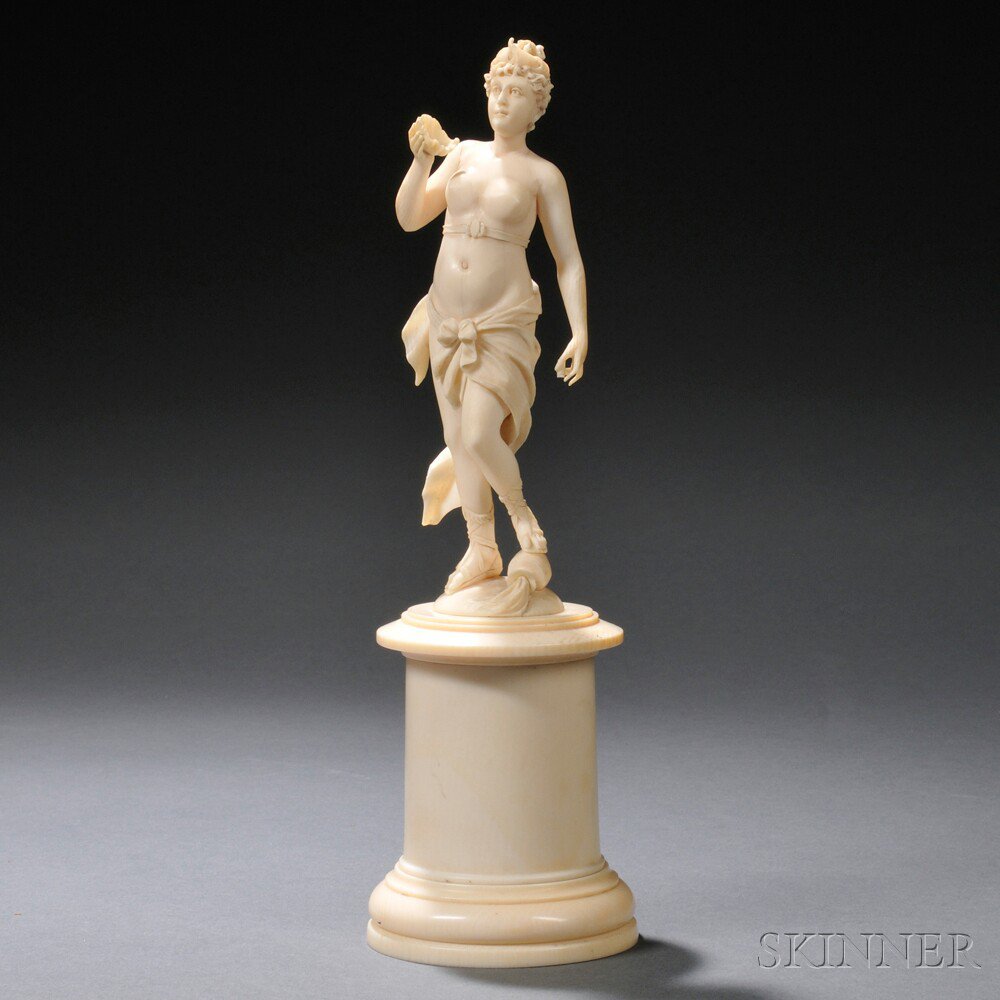 Appraisal: Carved Ivory Figure of a Maiden Continental th century the