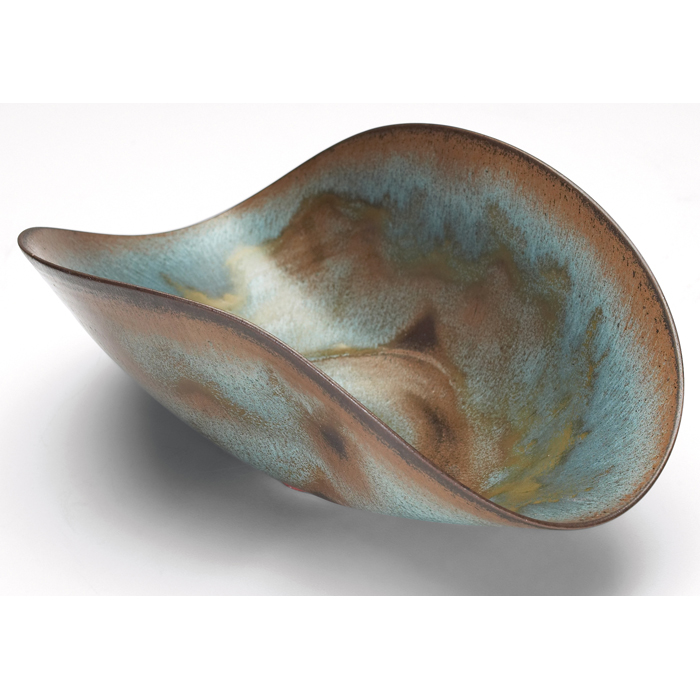 Appraisal: Natzler bowl folded shape covered in a blue and brown