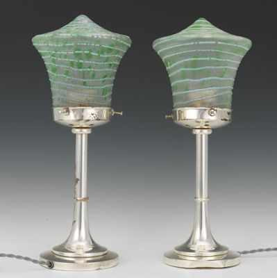 Appraisal: A Pair of Austrian Loetz Glass Table Lamps Silver toned