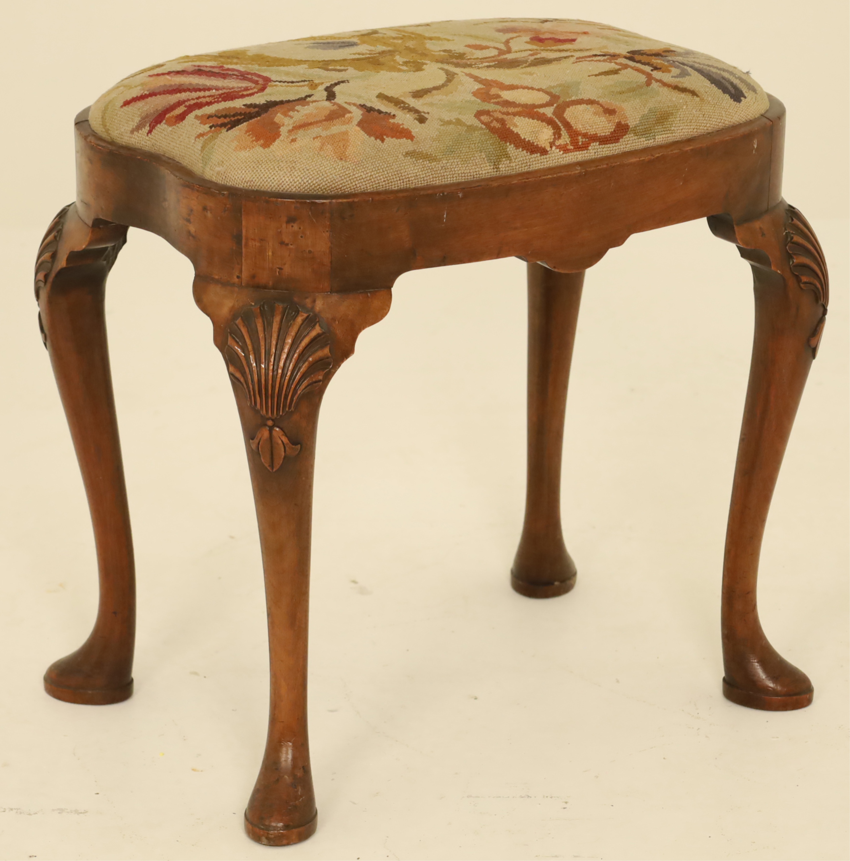 Appraisal: TH C QUEEN ANNE STYLE STOOL Queen Anne style double