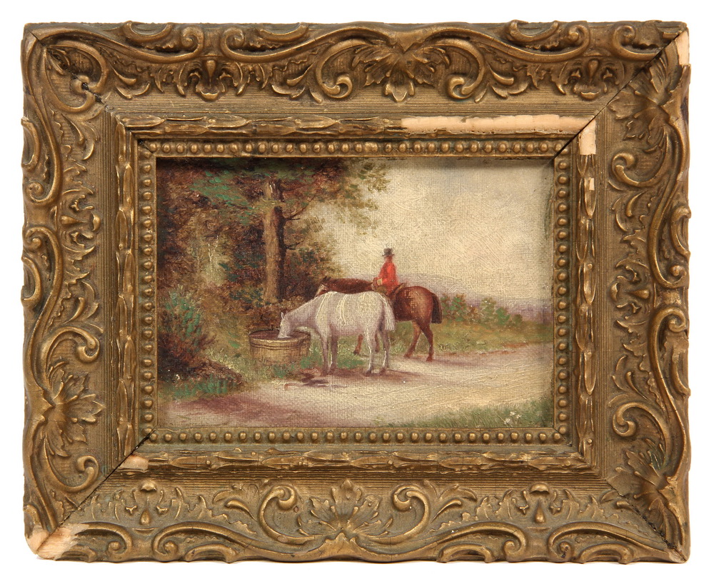 Appraisal: MINIATURE OIL ON CANVAS LAID TO BOARD - Fox Hunter