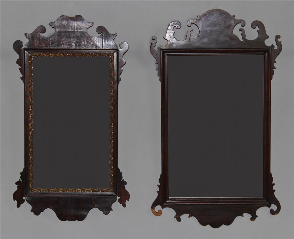 Appraisal: TWO CHIPPENDALE STYLE SCROLL CUT MAHOGANY MIRRORS one appearing to