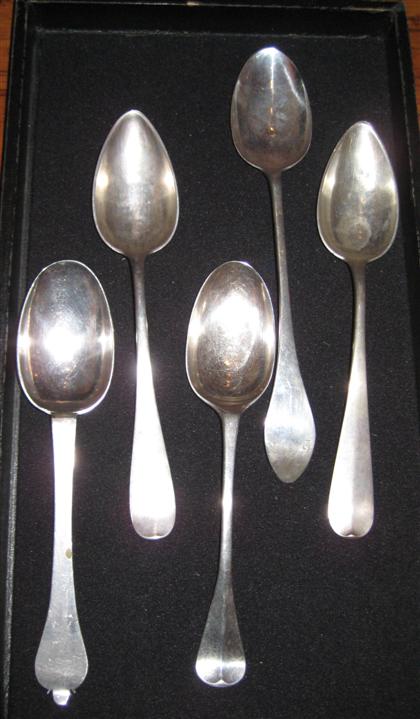 Appraisal: Five silver tablespoons mid to late th century Oval handles