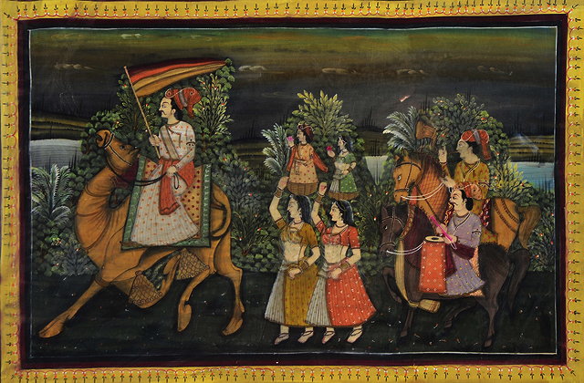 Appraisal: AN INDIAN MUGHAL GOUACHE of a prince on horseback followed