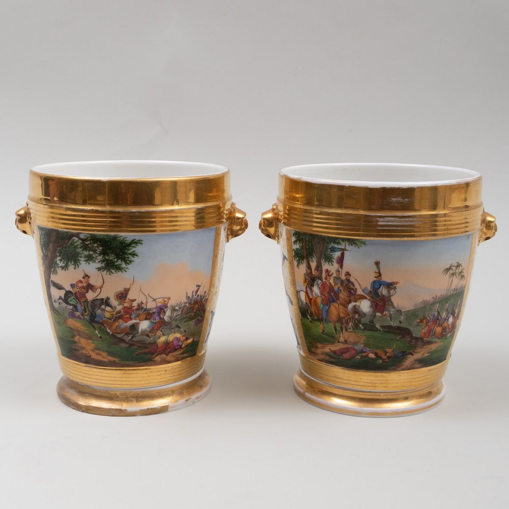 Appraisal: Pair of Paris Porcelain Gilt Decorated Porcelain Cache Pot and