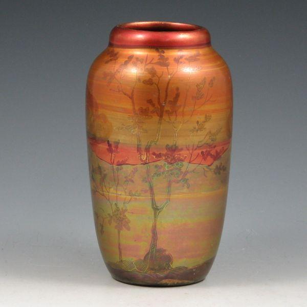 Appraisal: Weller LaSa scenic vase in colorful iridescent finish Unmarked Minute