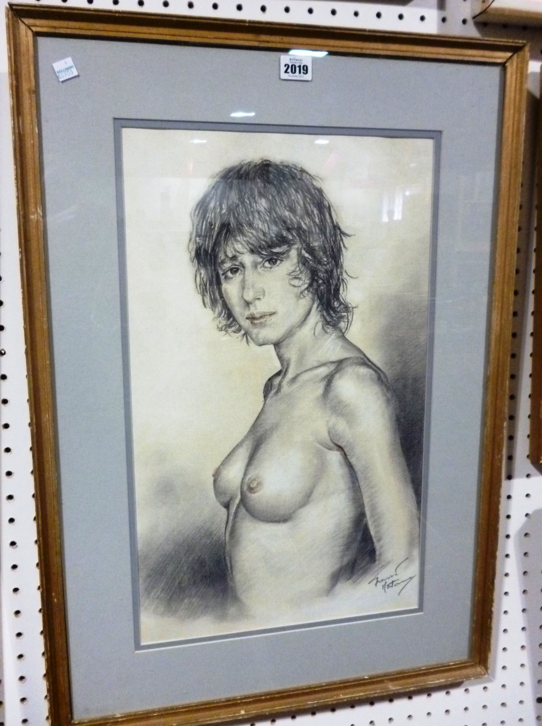 Appraisal: Franco Matania Nude charcoal and colour chalks signed