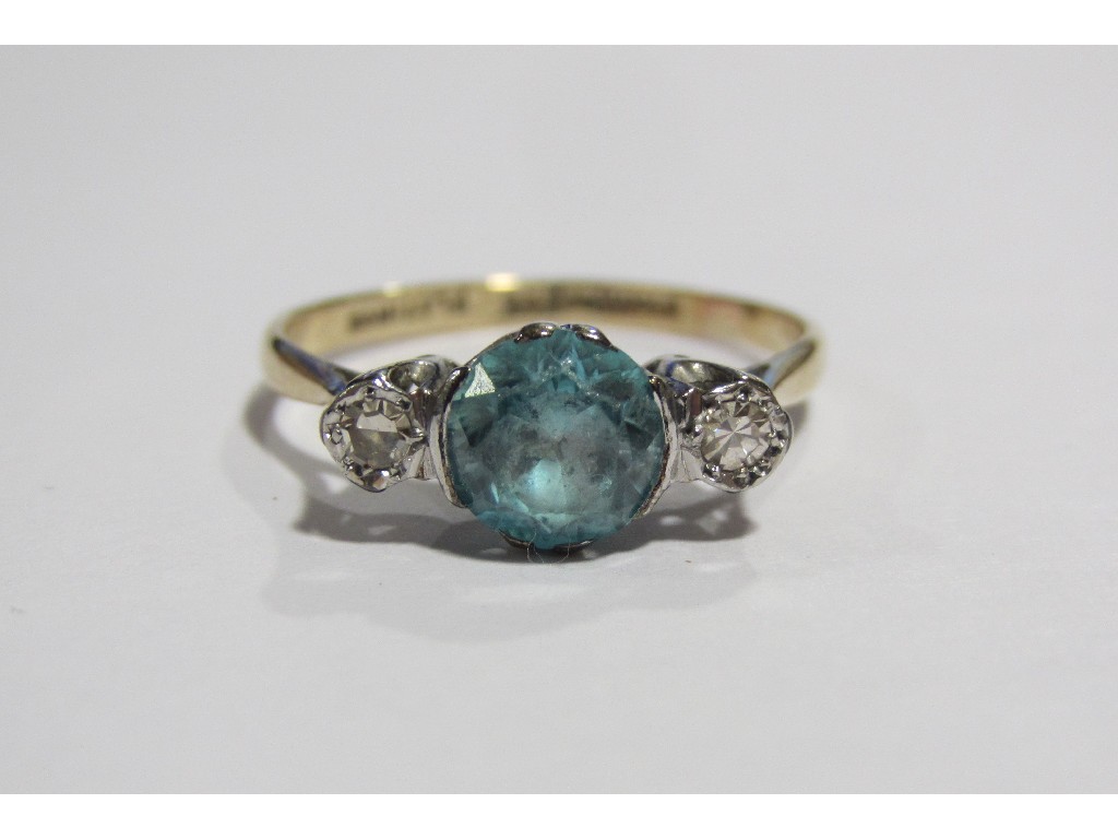 Appraisal: Nineteen thirties ct gold and platinum blue zircon and diamond