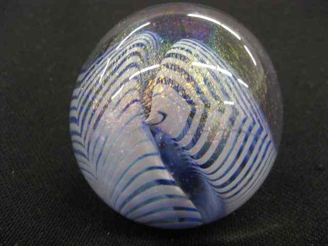 Appraisal: Eickholt Art Glass Paperweight feather decor signed dated '' excellent