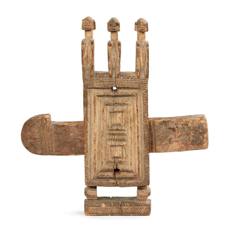 Appraisal: Dogon Wood Doorlock Dogon wood doorlock with three figures and