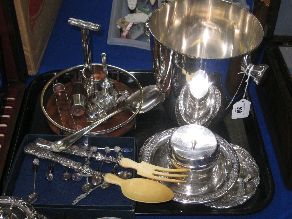 Appraisal: Tray lot of EP - ice bucket dishes spoons etc