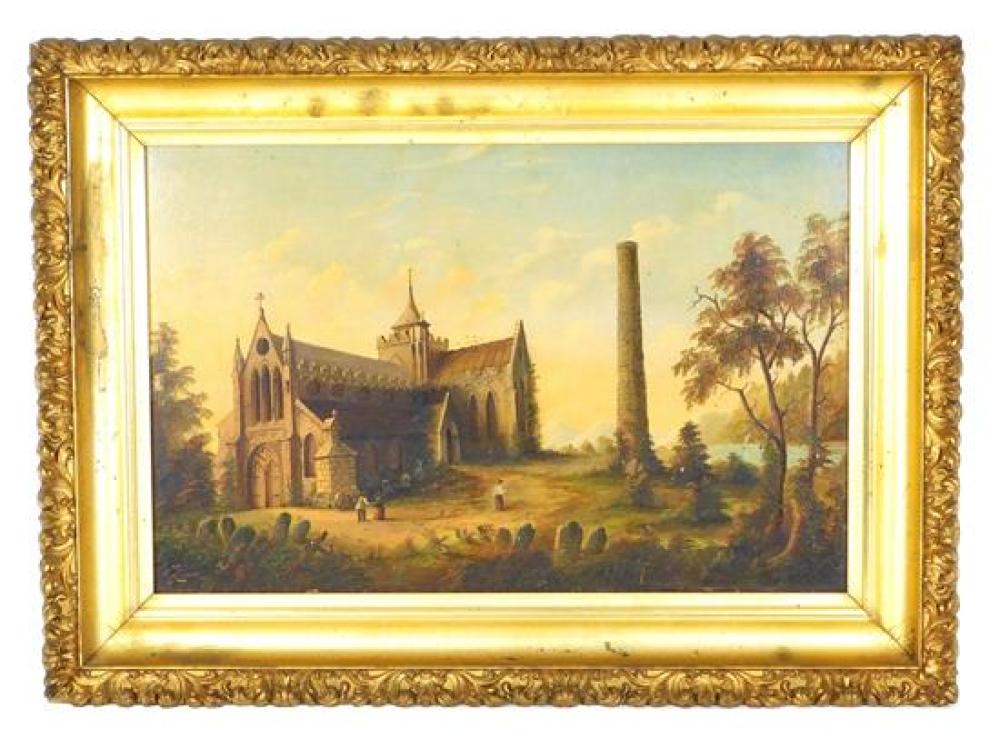 Appraisal: th C oil on board depicting St Canice's Cathedral in