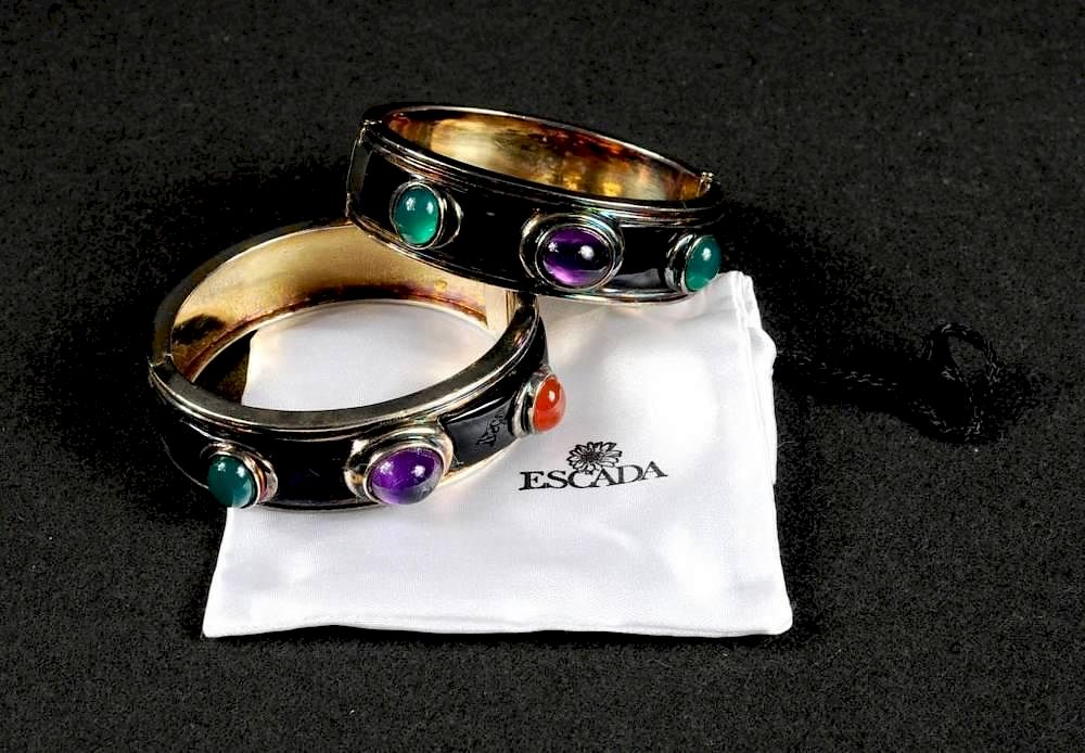 Appraisal: Pair Ky Lo Sterling Semiprecious Stone Cuffs Pair of Ky