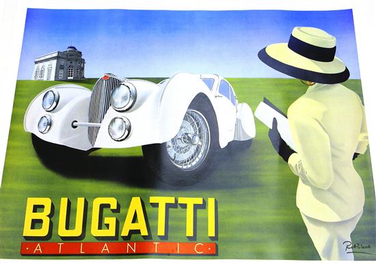 Appraisal: Razzia poster mounted on canvas advertising ''Bugatti Atlantic '' showing