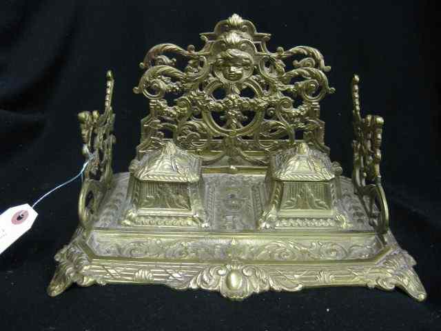 Appraisal: French Victorian Brass Inkstand rococo design with double well letter