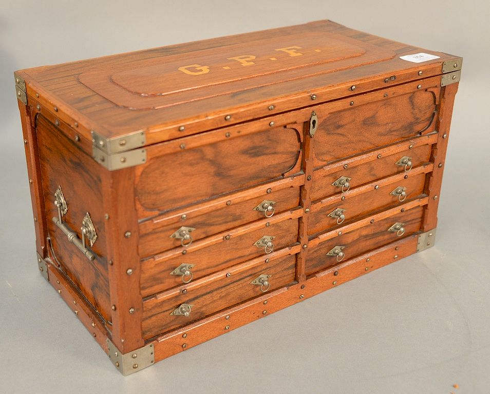 Appraisal: Wood jewel box with top cover and six drawers inlaid