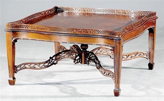 Appraisal: Chinese Chippendale style mahogany coffeetable square serpentine top with pierced