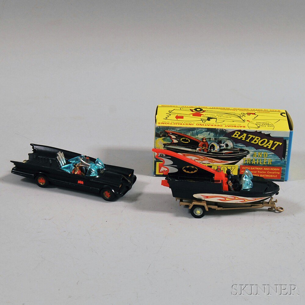 Appraisal: Corgi Toys Batmobile No and Corgi Batboat No Batmobile unboxed