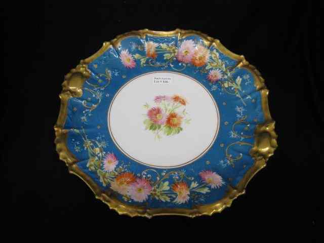 Appraisal: Limoges Handpainted Porcelain Tray elaborate floral on blue gold trim