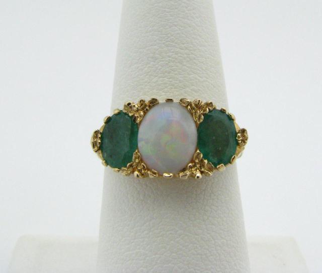 Appraisal: K Yellow Gold Emerald and Opal Ring CGL Appraised