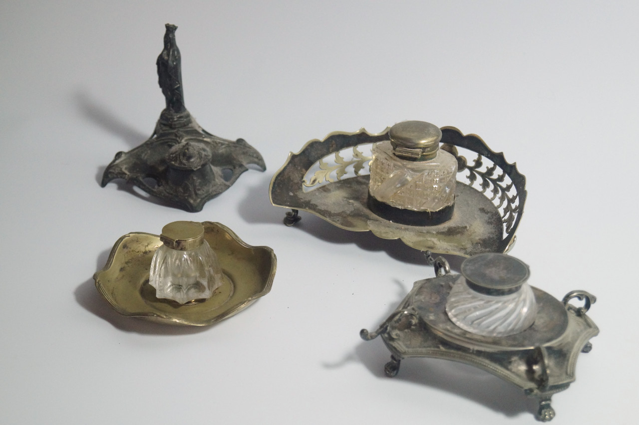 Appraisal: Plated and cast metal inkwells including a James Dixon plated