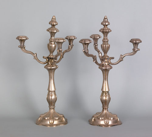 Appraisal: Pair of Austrian silver three arm candelabra mid th c