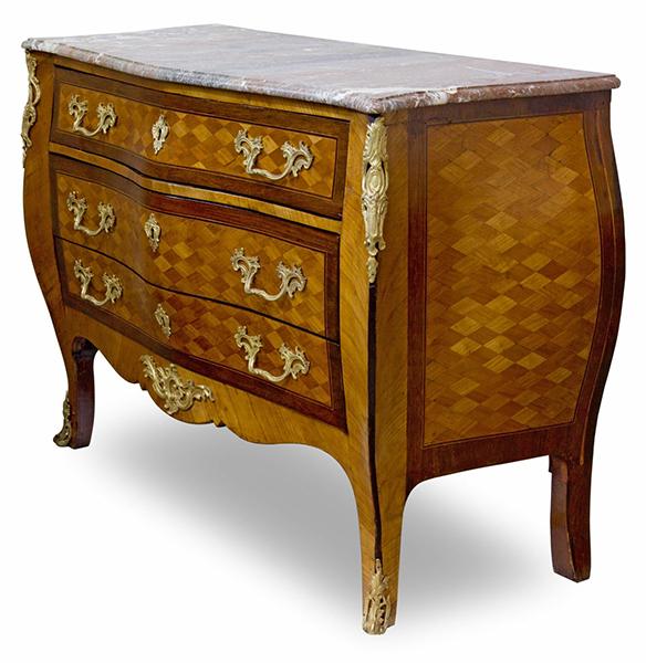 Appraisal: A LOUIS XV STYLE GILT METAL MOUNTED SERPENTINE COMMODE