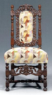 Appraisal: Flemish baroque style side chair walnut throughout with leaf carved