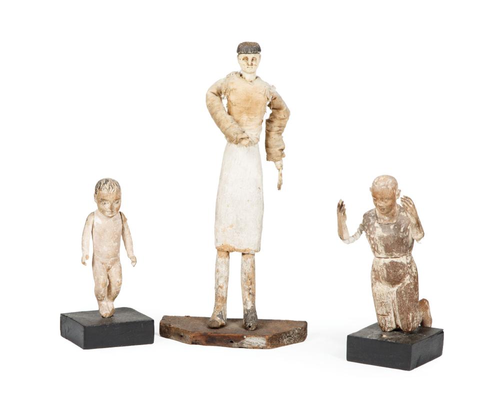 Appraisal: Three Antique Santo Figures th c Philippines incl St Vincent