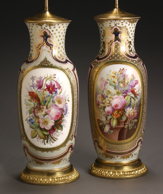 Appraisal: Pair of Paris Porcelain Urns Mid- th Century Each having