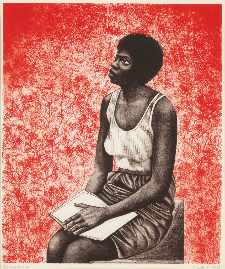 Appraisal: ELIZABETH CATLETT - Red Leaves Color lithograph on cream paper